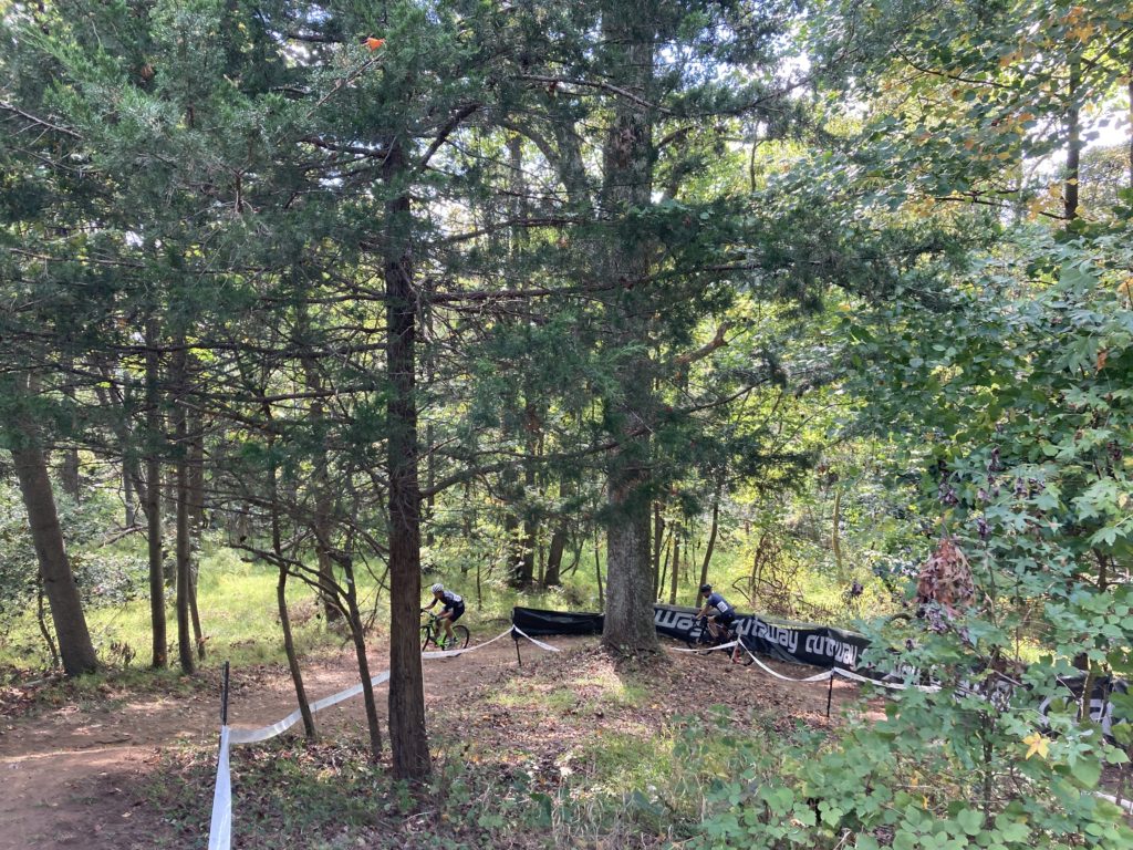 cyclists in the woods